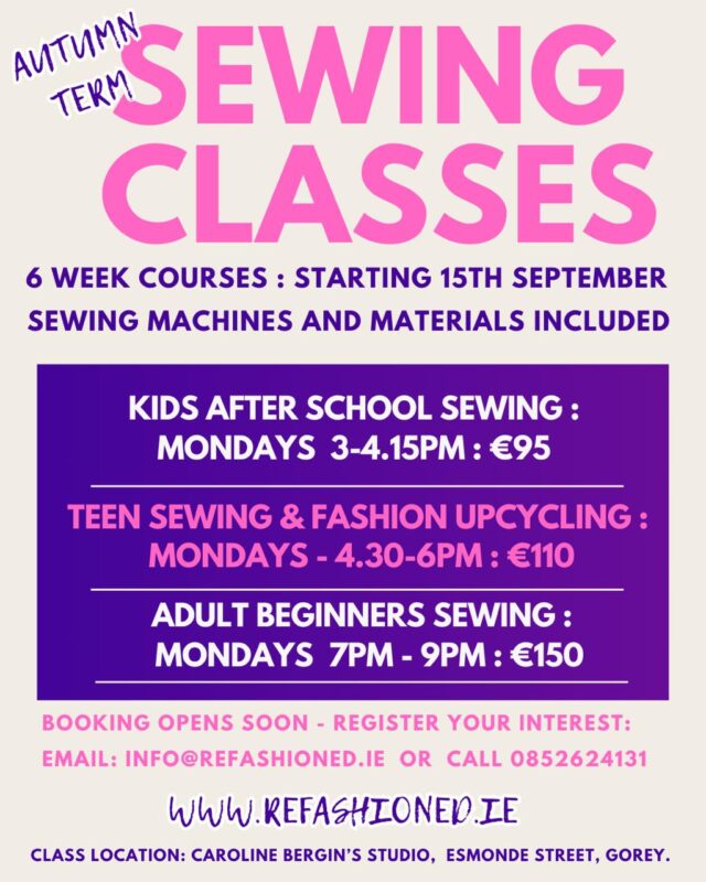 Sewing Classes Starting in September for kids & adults