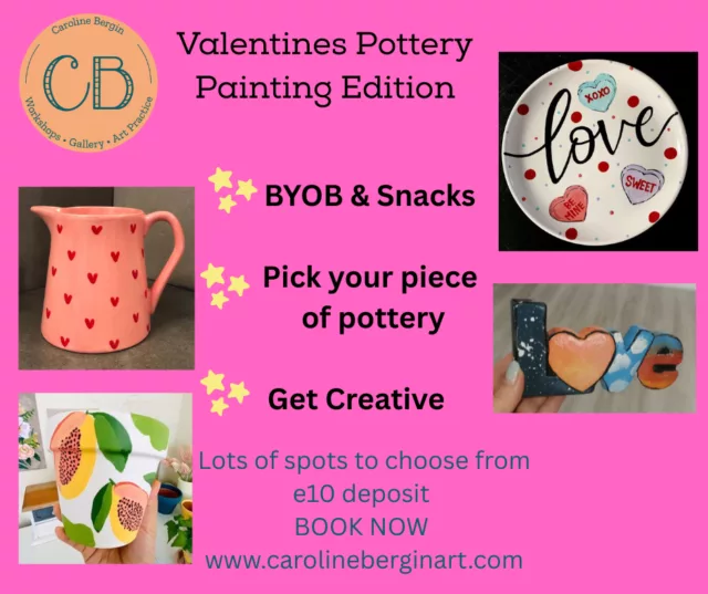 BYOB Valentines Edition Pottery Painting Evening Fri Feb 13th Time 6 -7.15