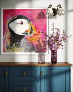 Caroline Bergin Art puffin painting Gorey Art Blog