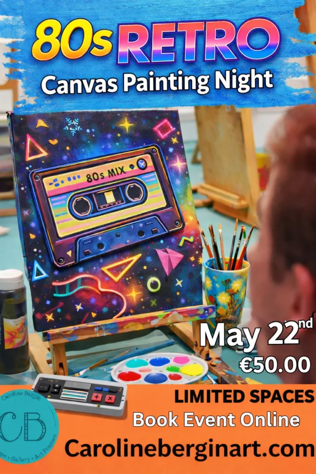 80-luvun teemainen retrohenkinen canvas-maalaus, luovuus, 22. toukokuuta, klo 6.30-8.30